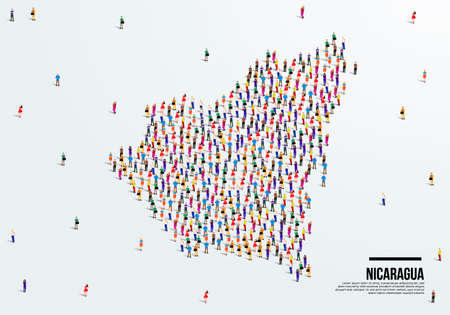 Nicaragua Map. A large group of people form to create a shape of the Nicaragua Map. vector illustration.のイラスト素材