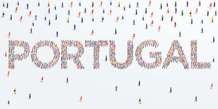 Human country name Portugal. large group of people form to create country name Portugal. vector illustration.のイラスト素材