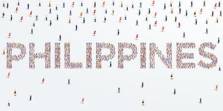 Human country name Philippines. large group of people form to create country name Philippines. vector illustration.のイラスト素材