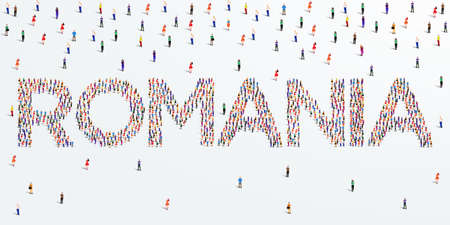 Human country name Romania. large group of people form to create country name Romania. vector illustration.のイラスト素材