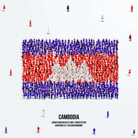Cambodia Flag. A large group of people form to create the shape of the Cambodia flag. Vector Illustration.のイラスト素材