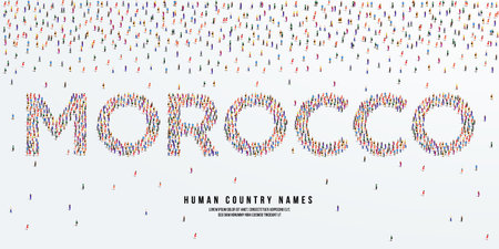 Human country name Morocco. large group of people form to create country name Morocco. vector illustration.のイラスト素材