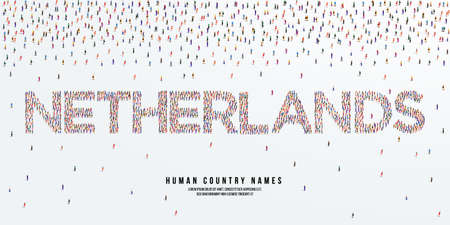 Human country name Netherlands. large group of people form to create country name Netherlands. vector illustration.のイラスト素材