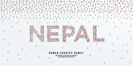 Human country name Nepal. large group of people form to create country name Nepal. vector illustration.のイラスト素材
