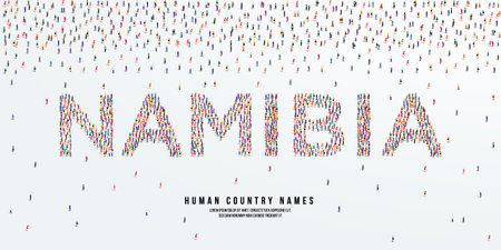 Human country name Namibia. large group of people form to create country name Namibia. vector illustration.のイラスト素材