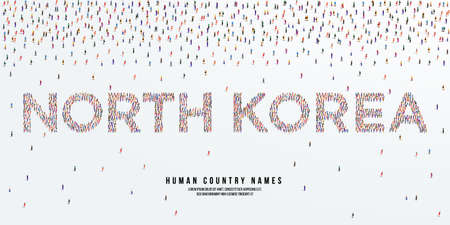 Human country name North Korea. large group of people form to create country name North Korea. vector illustration.のイラスト素材