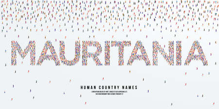 Human country name Mauritania. large group of people form to create country name Mauritania. vector illustration.のイラスト素材