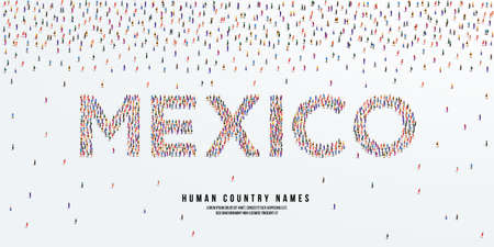 Human country name Mexico. large group of people form to create country name Mexico. vector illustration.のイラスト素材