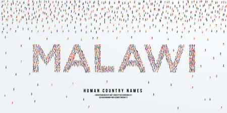 Human country name Malawi. large group of people form to create country name Malawi. vector illustration.のイラスト素材