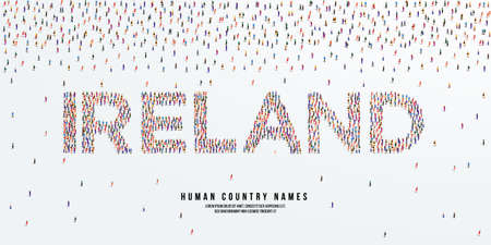 Human country name Ireland. large group of people form to create country name Ireland. vector illustration.のイラスト素材