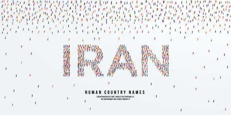 Human country name Iran. large group of people form to create country name Iran. vector illustration.のイラスト素材