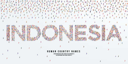 Human country name Indonesia. large group of people form to create country name Indonesia. vector illustration.のイラスト素材