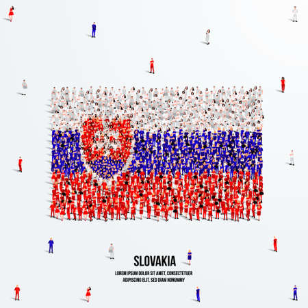 Slovakia Flag. A large group of people form to create the shape of the Slovakia flag. Vector Illustration.のイラスト素材