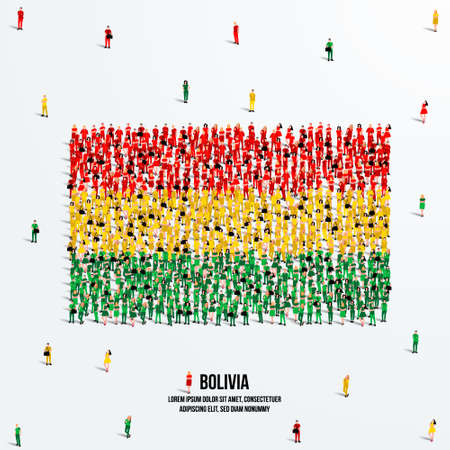 Bolivia Flag. A large group of people form to create the shape of the Bolivia flag. Vector Illustration.のイラスト素材