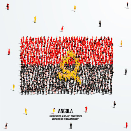 Angola Flag. A large group of people form to create the shape of the Angola flag. Vector Illustration.のイラスト素材