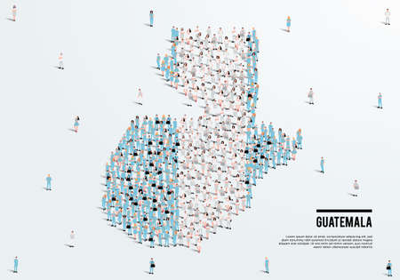 Guatemala Map and Flag. A large group of people in the Guatemala flag color form to create the map. Vector Illustration.のイラスト素材