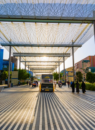 Dubai, United Arab Emirates - October 26, 2021: A train called Expo Explorer transporting people at the Expo 2020 Dubai UAEのeditorial素材