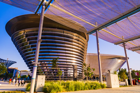 Dubai, United Arab Emirates - October 26, 2021: A beautiful view of the Mobility Pavilion or Alif Pavilion at the Expo 2020 Dubai UAEのeditorial素材