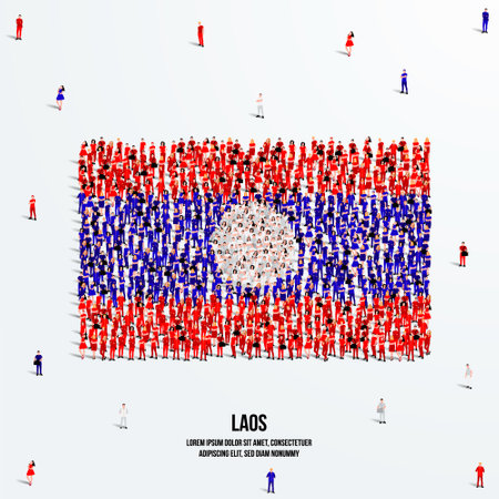 Laos Flag. A large group of people form to create the shape of the Laos flag. Vector Illustration.のイラスト素材