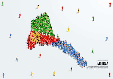 Eritrea Map and Flag. A large group of people in the Eritrea flag color form to create the map. Vector Illustration.のイラスト素材
