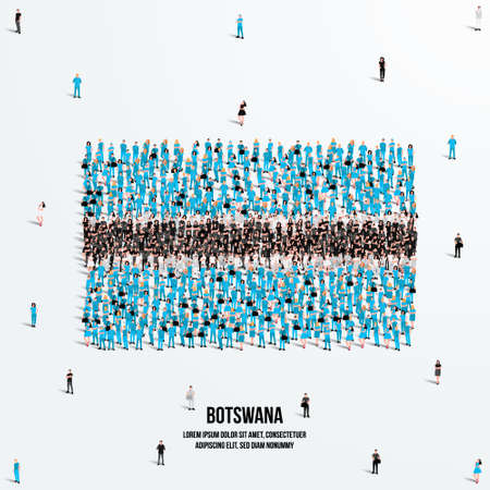 Botswana Flag. A large group of people form to create the shape of the Botswana flag. Vector Illustration.のイラスト素材