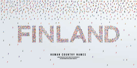 Human country name Finland. large group of people form to create country name Finland. vector illustration.のイラスト素材