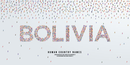 Human country name Bolivia. large group of people form to create country name Bolivia. vector illustration.のイラスト素材