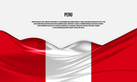 Peru flag design. Waving Peru flag made of satin or silk fabric. Vector Illustration.のイラスト素材