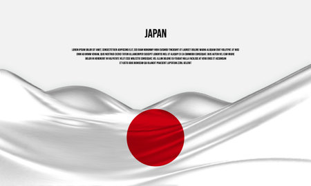 Japan flag design. Waving Japanese flag made of satin or silk fabric Vector Illustration.のイラスト素材