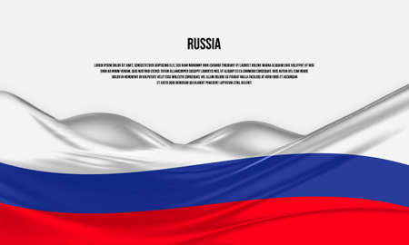 Russia flag design. Waving Russian flag made of satin or silk fabric. Vector Illustration.のイラスト素材