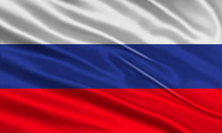 Russia flag design. Waving Russian flag made of satin or silk fabric. Vector Illustration.のイラスト素材