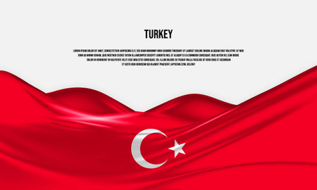 Turkey flag design. Waving Turkish flag made of satin or silk fabric. Vector Illustration.のイラスト素材