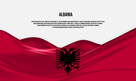 Albania flag design. Waving Albanian flag made of satin or silk fabric. Vector Illustration.のイラスト素材