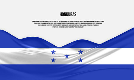 Honduras flag design. Waving Honduras flag made of satin or silk fabric. Vector Illustration.のイラスト素材