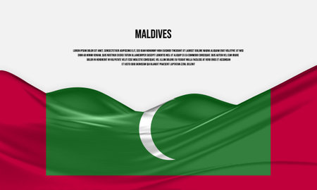Maldives flag design. Waving Maldives flag made of satin or silk fabric. Vector Illustration.のイラスト素材