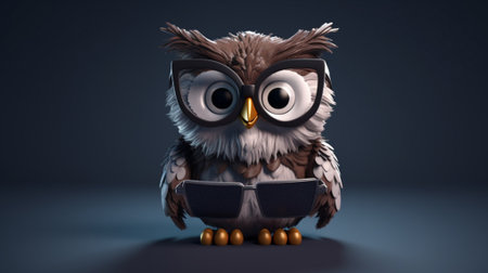 cute cartoon owl with reading glasses clean dark background.Generative AIの素材