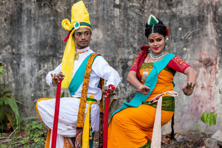 Students are celebrating Holi or 'Basanta Utsav' at Rabindra Bharati University campus in Kolkata,...