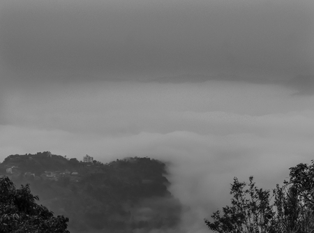cloudy sky and mountain of a hill station near Sarangkot, Pokhara, Nepal Near Kathmandu. The image taken at duskの写真素材