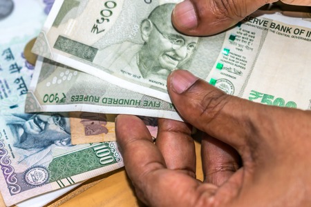 Selective Focus. Profit from business. Texture and background new 500 Indian rupee currency ready for business investment. Corruption clampdown of Indian government with new series of Indian Rupee.の写真素材