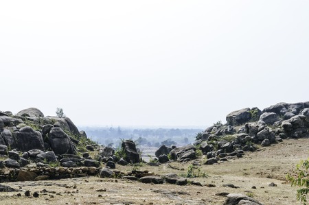 Narrow path between rocks, Way through a narrow passage, Exit from the cave or gorge. ( Kashmir, India)の写真素材