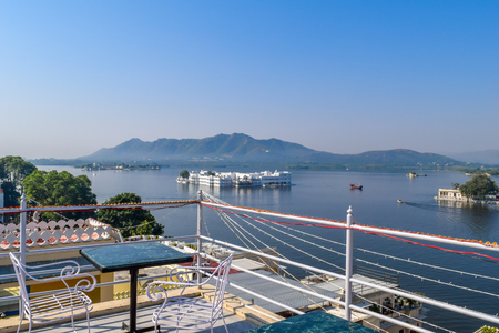 Tranquil view of reflection on water ofの写真素材