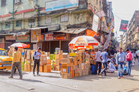 Burrabazar, Kolkata, India, Asia MAY, 2017: Many local native vendor, trader, people walking in busy...