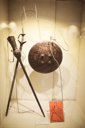 Red Fort Museum of Arms and Weapons, New Delhi, Jul 21, 2018: Arms and Weapons Showcased here in Galleries includes Arrows, Swords, Revolvers, Machine Guns, Shells, Daggers Ivory and Battle Axes.のeditorial素材