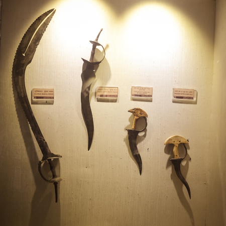 Red Fort Museum of Arms and Weapons, New Delhi, Jul 21, 2018: Arms and Weapons Showcased here in Galleries includes Arrows, Swords, Revolvers, Machine Guns, Shells, Daggers Ivory and Battle Axes.のeditorial素材