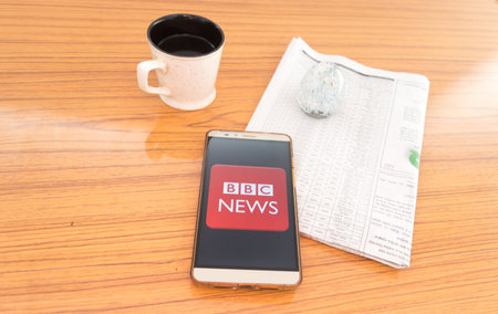 Kolkata, India, February 3, 2019: BBC news app (application) visible on mobile phone screen...