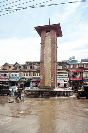 Lal Chowk Clock Tower (Red Square), Srinagar, Jammu - Kashmir, India 14 February 2019 - View of Lal Chowk, famous place for political meetings and most popular commercial shopping center in Srinagarのeditorial素材