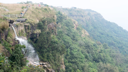 Wah Kaba Falls, Cherrapunji, Meghalaya, India May 2019- Wakaba is a tiered waterfall descends from a...