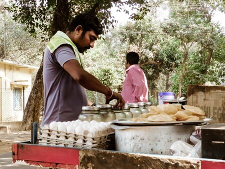Howrah, West Bengal, India, South Asia Pac December 2019 - Street food vendor shop near Kolkata city street.のeditorial素材
