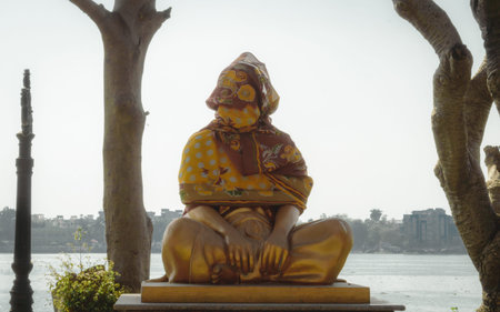 An idol rapped with cloths as precautionary measures to control corona virus infection spread create regional tensions and changed superstition theories.の写真素材