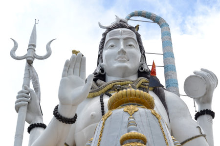 Lord Shiva Statue. Masterpiece Marble sculpture Meditating Shiva Statue. Large Majestic. Low angle...